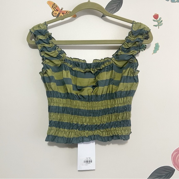 Rita Row Smocked Green and Gray Striped Blouse S NWT - Picture 2 of 10